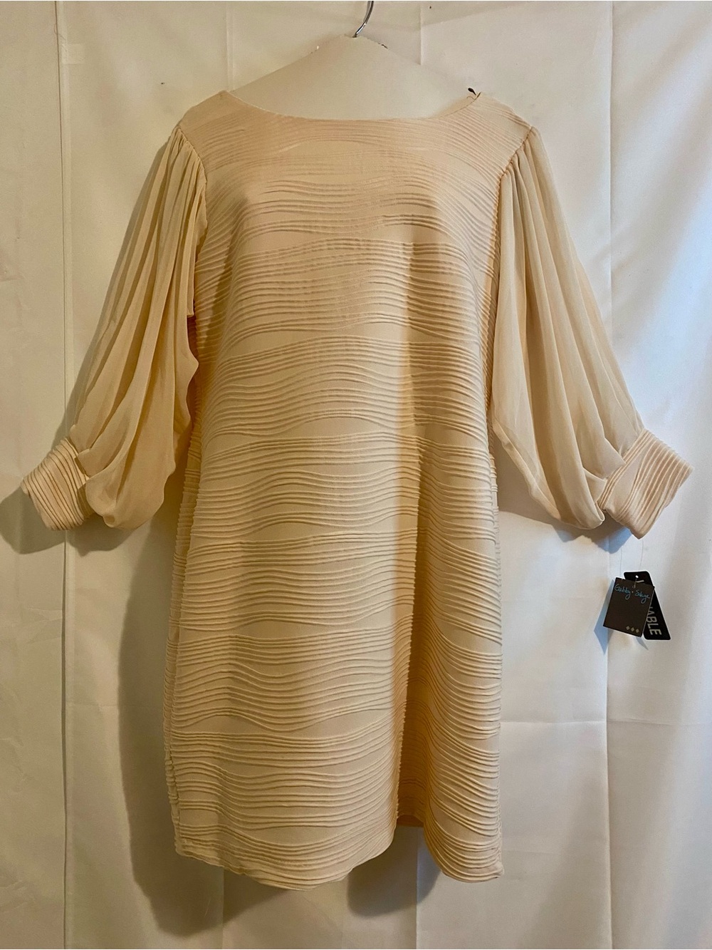 Gabby Skye Beige-Cream Wave Pleated Mini Dress